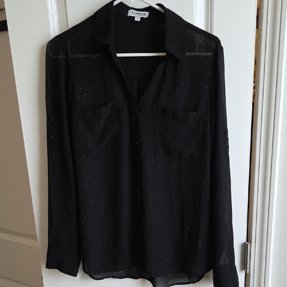 Express Black Sheer Button Down Shirt